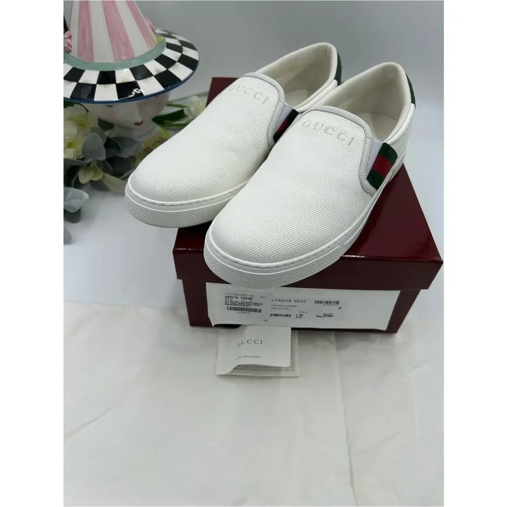 Men's Gucci white canvas ace slip on sneakers size 11.5 fits 12 US made Italy